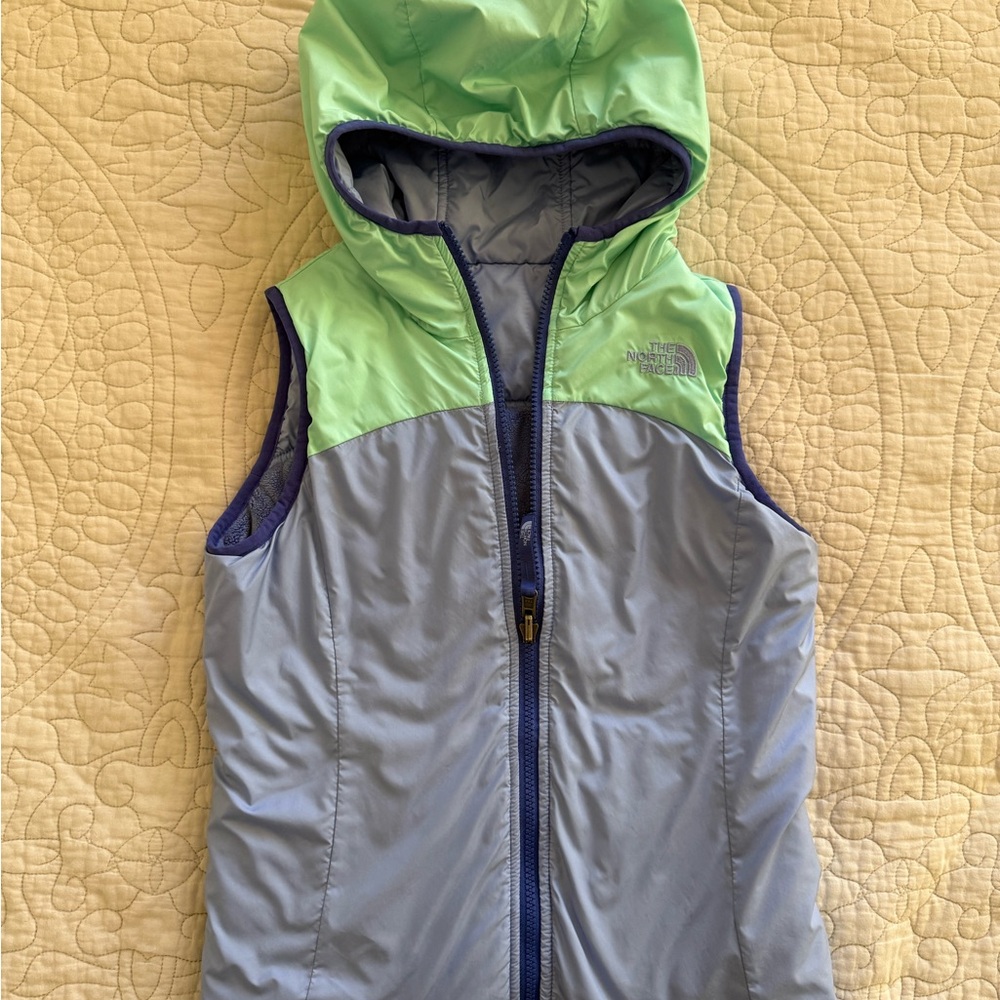 The North Face Girls Blue Green Reversible Hooded Vest